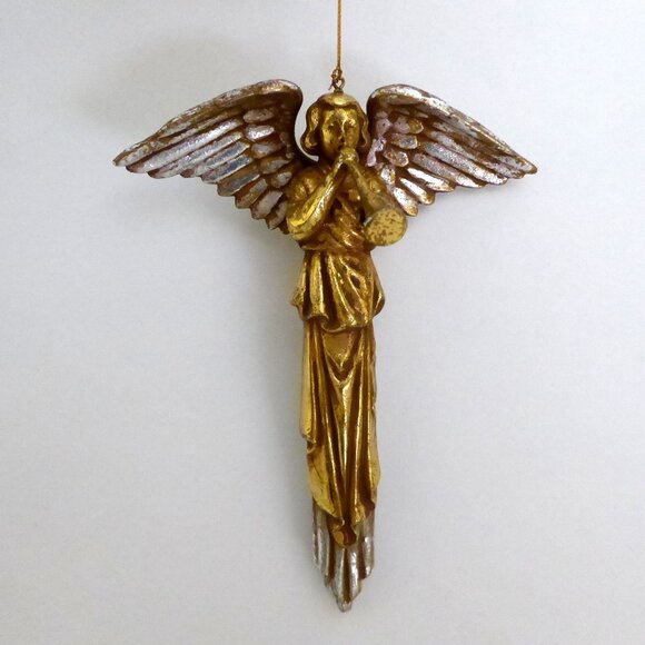 NEW 6.5” CHRISTMAS HOLIDAY GILT GOLD SILVER TRUMPETING ANGEL ORNAMENT LOT - Picture 10 of 11